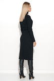 Versatile Knee-Length Ribbed Knit Dress with Eco-Leather Straps