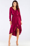Elegant Ladies Viscose Dress with Waist Tie and Frills