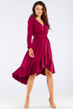 Elegant Ladies Viscose Dress with Waist Tie and Frills