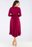 Elegant Ladies Viscose Dress with Waist Tie and Frills
