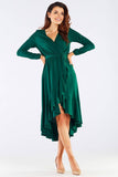 Elegant Viscose Dress with Waist Tie and Frills