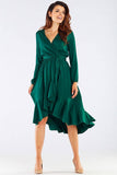 Elegant Viscose Dress with Waist Tie and Frills
