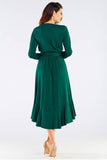 Elegant Viscose Dress with Waist Tie and Frills