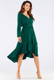 Elegant Viscose Dress with Waist Tie and Frills