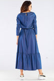 Charming Frill Long Viscose Dress with Belted Fit