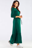 Charming Frill Long Dress with Belt - Comfortable & Elegant