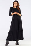 Charming Frill Long Viscose Dress with Belted Waist