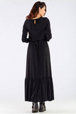 Charming Frill Long Viscose Dress with Belted Waist