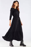 Charming Frill Long Viscose Dress with Belted Waist