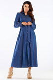 Chic Buttoned Maxi Dress with Collared Belt and Print