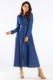 Chic Buttoned Maxi Dress with Collared Belt and Print