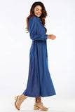 Chic Buttoned Maxi Dress with Collared Belt and Print