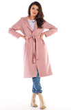 Elegant Suede Ladies Coat with Waist Tie - Made in Poland