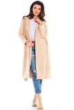 Elegant Suede Ladies Coat with Waist Tie - Made in Poland