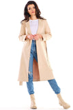 Elegant Suede Ladies Coat with Waist Tie - Made in Poland