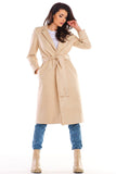 Elegant Suede Ladies Coat with Waist Tie - Made in Poland