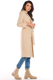Elegant Suede Ladies Coat with Waist Tie - Made in Poland