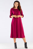 Elegant Midi Dress with Kimono Sleeves and Gold Buttons