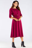 Elegant Midi Dress with Kimono Sleeves and Gold Buttons