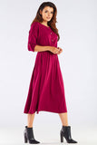 Elegant Midi Dress with Kimono Sleeves and Gold Buttons