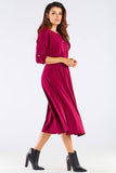 Elegant Midi Dress with Kimono Sleeves and Gold Buttons
