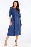 Elegant Midi Dress with Kimono Sleeves and Gold Buttons