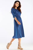 Elegant Midi Dress with Kimono Sleeves and Gold Buttons