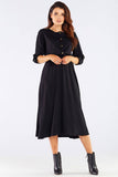 Elegant Midi Dress with Kimono Sleeves and Sash Detail