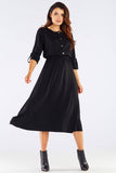 Elegant Midi Dress with Kimono Sleeves and Sash Detail