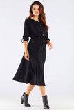 Elegant Midi Dress with Kimono Sleeves and Sash Detail