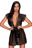 Elegant Black Lace Negligee with Satin Bow Detail