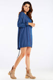 Adjustable Long Sleeve Denim Dress with Extended Back