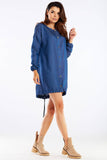 Adjustable Long Sleeve Denim Dress with Extended Back