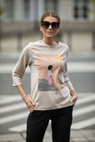 Classic 3/4 Sleeve Knit Blouse with Decorative Print