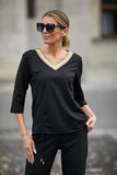 Classic Blouse with Decorative Ribbon and Print