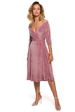 Versatile Velour Midi Dress with Two Neckline Styles