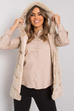 Beige Hooded Ladies' Vest with Hook Fastening