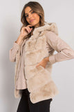 Beige Hooded Ladies' Vest with Hook Fastening