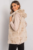 Beige Hooded Ladies' Vest with Hook Fastening