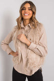 Beige Fur Vest with Hook-and-Eye Fastening, Fully Lined