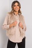 Beige Fur Vest with Hook-and-Eye Fastening, Fully Lined