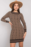 Fitted Camel & Black Knit Dress for Any Occasion