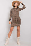 Fitted Camel & Black Knit Dress for Any Occasion