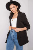 Stylish Women's Black Unbuttoned Jacket with Shoulder Cushions
