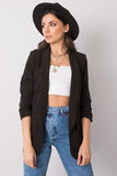 Stylish Women's Black Unbuttoned Jacket with Shoulder Cushions