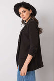 Stylish Women's Black Unbuttoned Jacket with Shoulder Cushions