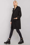 Black BouclÃ© Coat with Button Closure and Slip Pockets