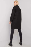 Black BouclÃ© Coat with Button Closure and Slip Pockets