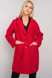 Red BouclÃ© Coat with Button Closure and Slip Pockets
