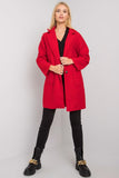 Red BouclÃ© Coat with Button Closure and Slip Pockets